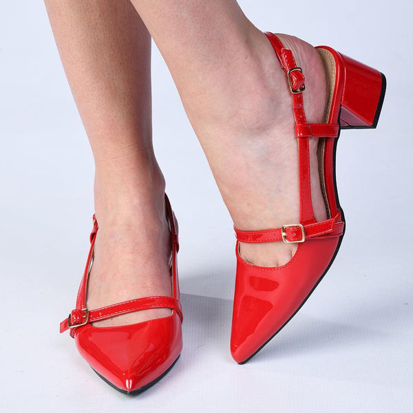 Madison Ladies Cross Strap Court Heel - Red