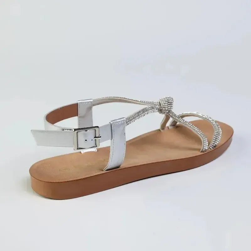 Madison Ladies Diamond Knot Flat Sandal Silver Shoe Box Online