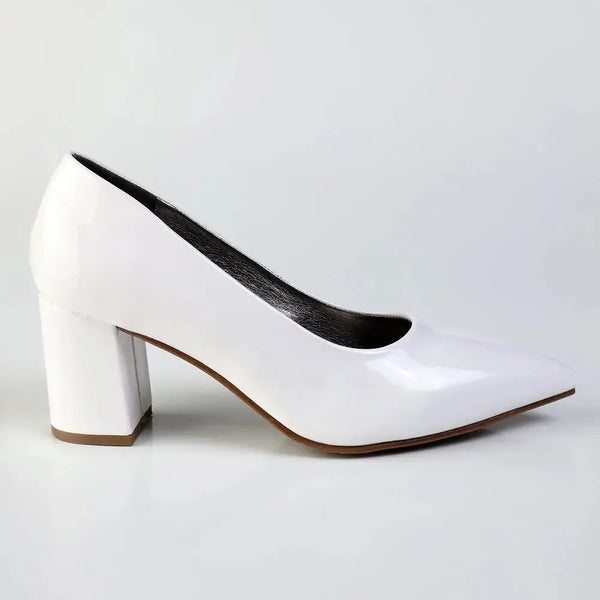 Madison Ladies Pointed Toe Formal Court - White Patent