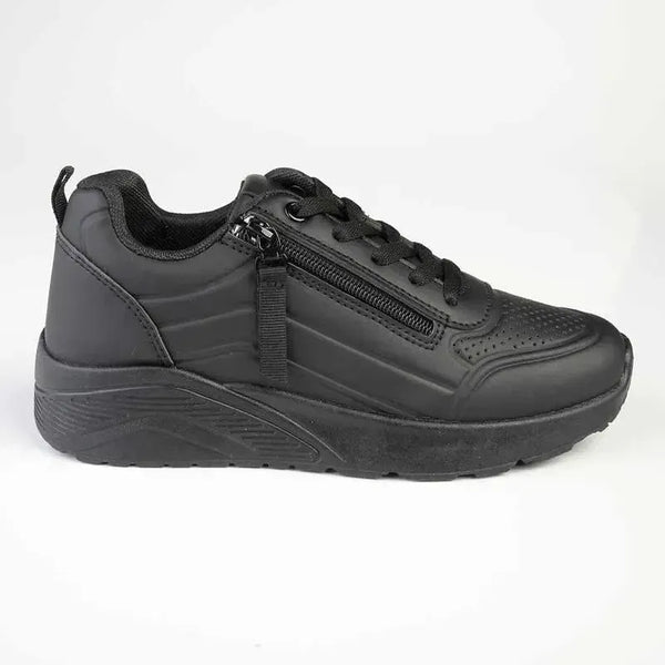 Madison Ladies Side Zip Detailed Sneaker - Black Mono