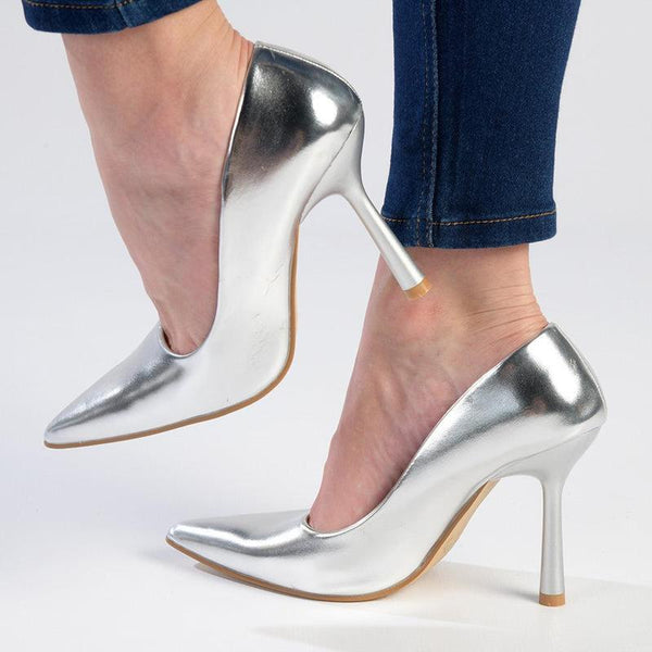Madison Lila 5 Basic Court Hourglass Heel - Silver-Madison Heart of New York-Buy shoes online