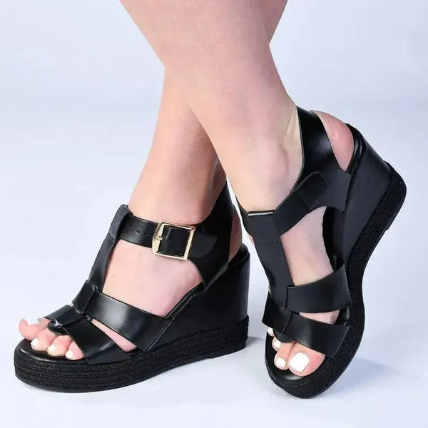 Madison Marina Espadrille Wedge Sandals - Black