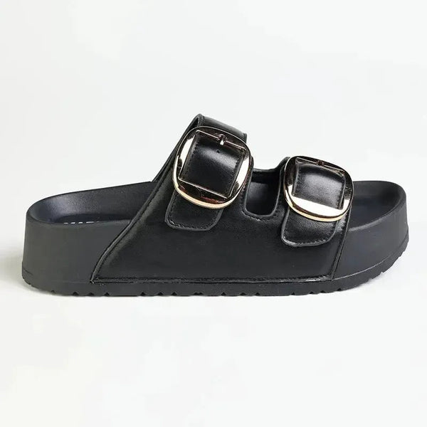 Madison Mckenna Double Buckle Footbed Sandal - Black
