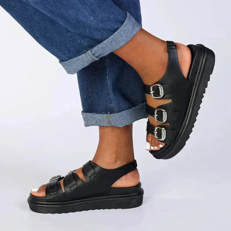 Madison Melandie Triple Buckle Sandals - Black | Shoe Box Online Store