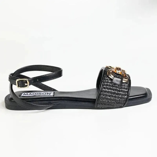 Madison Mercedes Weave Strap Sandal - Black