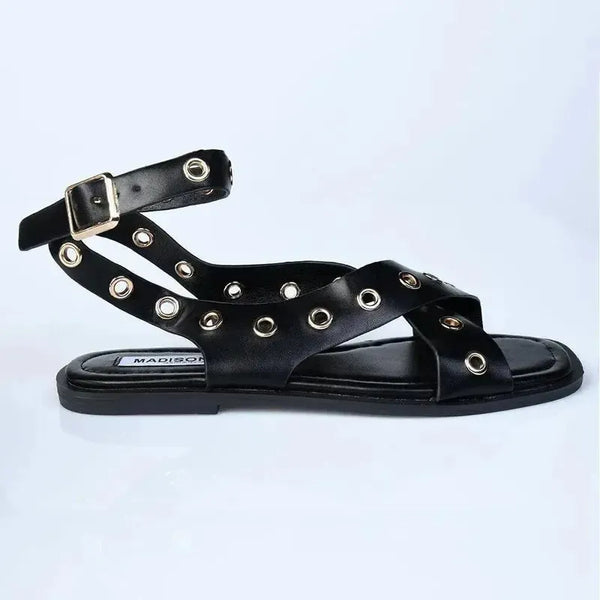 Madison Merrit Cross Over Flat Sandal - Black
