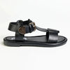 Madison Mika T-Bar Ankle Tie Flat Sandal With Square Buckle - Black