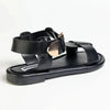 Madison Mika T-Bar Ankle Tie Flat Sandal With Square Buckle - Black