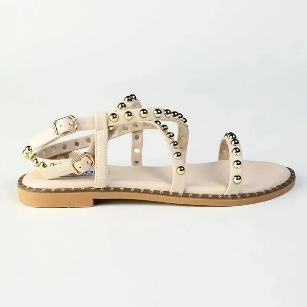 Madison Minnie Studded Strappy Flat Sandal - Nude