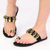 Madison Mira Toe Loop Oval Stud Push In Sandal - Black