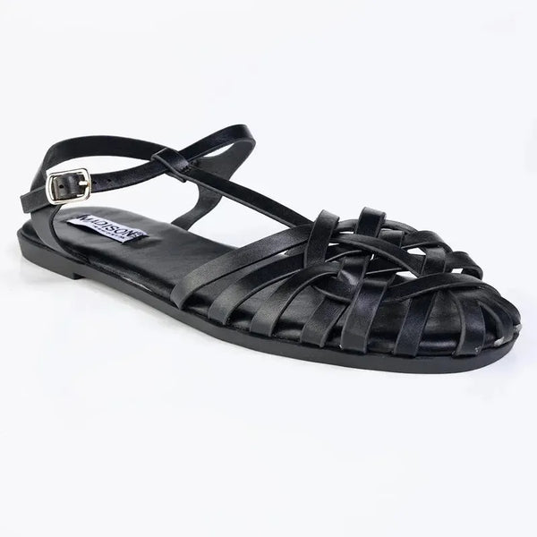 Madison Miriam Full Strappy Flat Sandal - Black