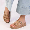 Madison Misty Double Buckle Cross Over Footbed Sandal - Dark Nude
