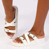 Madison Misty Double Buckle Cross Over Footbed Sandal - White
