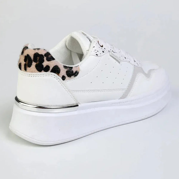 Madison Muriel Animal Print Lace Up Sneaker - White/Leopard