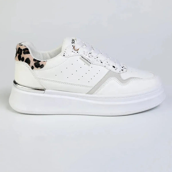 Madison Muriel Animal Print Lace Up Sneaker - White/Leopard