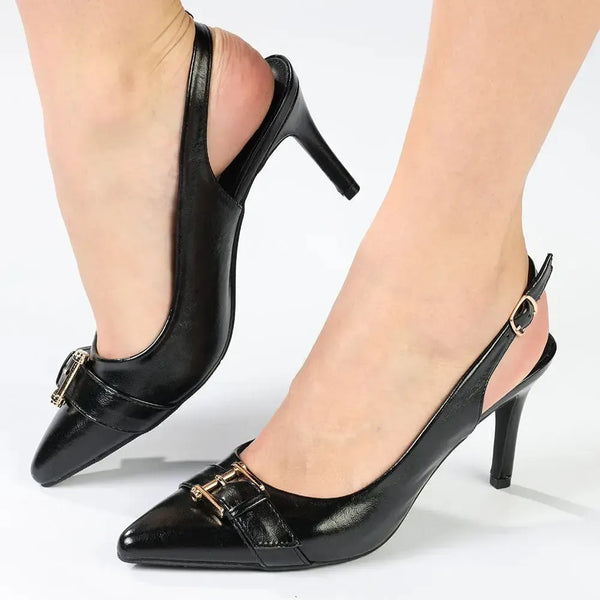 Madison Odelia Buckle Trim Slingback Stilleto Heel - Black
