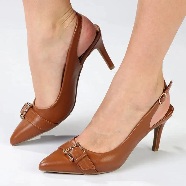 Madison Odelia Buckle Trim Slingback Stilleto Heel - Tan