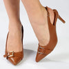 Madison Odelia Buckle Trim Slingback Stilleto Heel - Tan