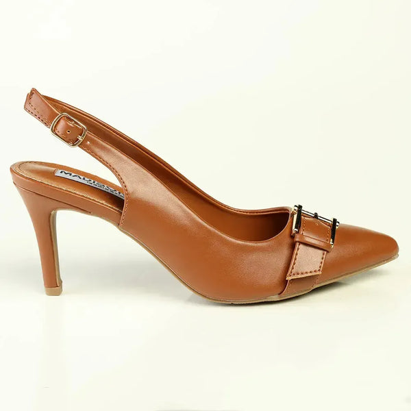 Madison Odelia Buckle Trim Slingback Stilleto Heel - Tan