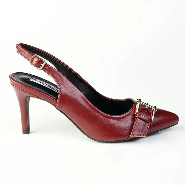 Madison Odelia Buckle Trim Slingback Stilleto Heel - Wine