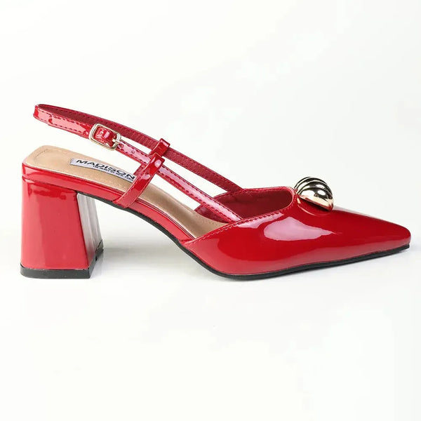 Madison Odyssey Block Heel Slingback With Gold Trim - Dark Red