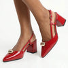 Madison Odyssey Block Heel Slingback With Gold Trim - Dark Red