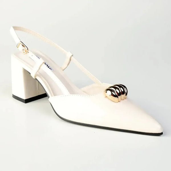 Madison Odyssey Block Heel Slingback With Gold Trim - Off White