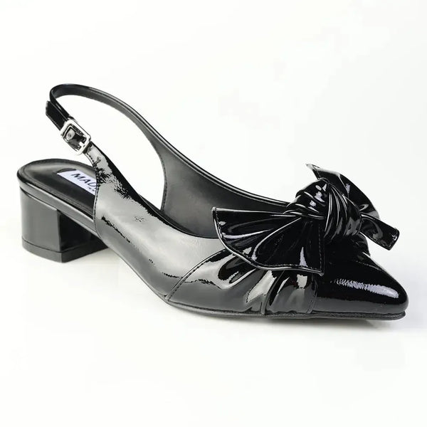Madison Ofrat Low Block Slingback With Bow - Black