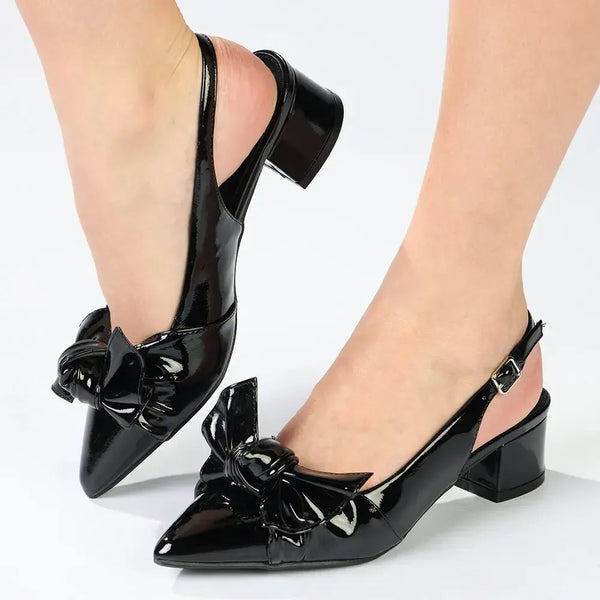 Madison Ofrat Low Block Slingback With Bow - Black