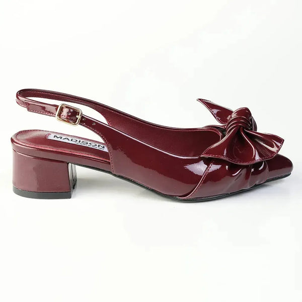 Madison Ofrat Low Block Slingback With Bow - Burgundy