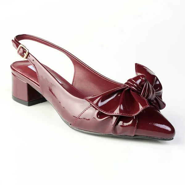 Madison Ofrat Low Block Slingback With Bow - Burgundy