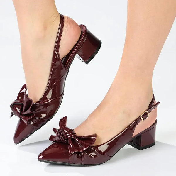 Madison Ofrat Low Block Slingback With Bow - Burgundy