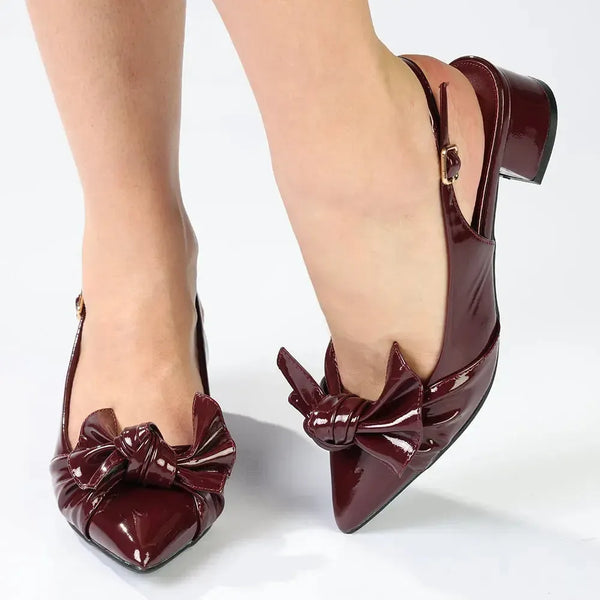 Madison Ofrat Low Block Slingback With Bow - Burgundy