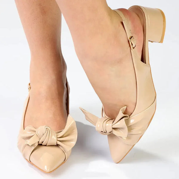 Madison Ofrat Low Block Slingback With Bow - Nude