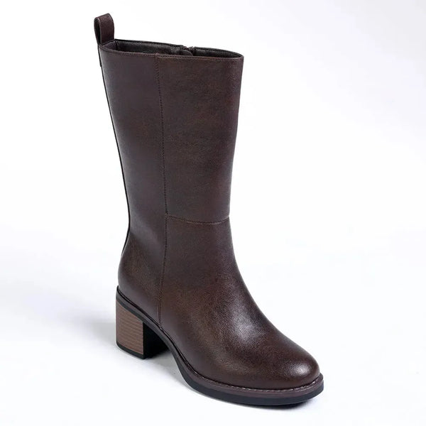 Madison Opal Mid Calf Block Heel Boot - Brown