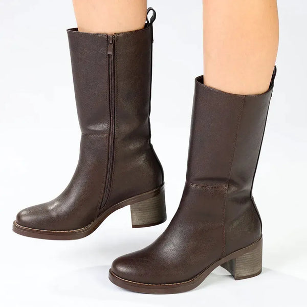 Madison Opal Mid Calf Block Heel Boot - Brown