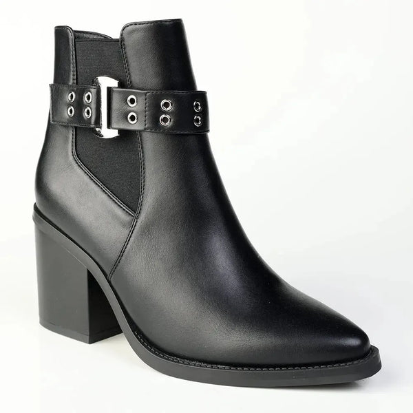 Madison Orenthia Ankle Boot With Eyelet Buckle Strap - Black