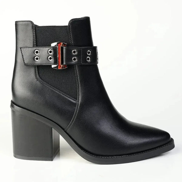 Madison Orenthia Ankle Boot With Eyelet Buckle Strap - Black