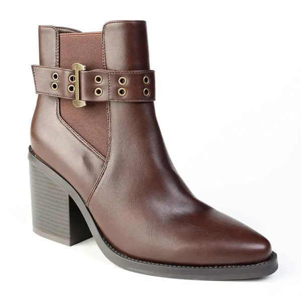 Madison Orenthia Ankle Boot With Eyelet Buckle Strap - Chocolate