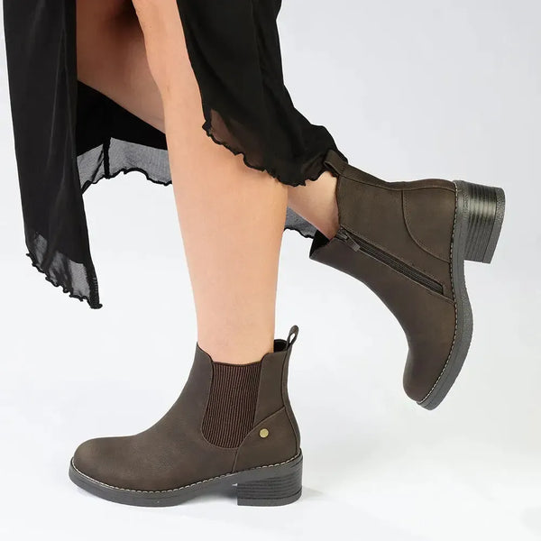 Madison Orette Chelsea Low Block Heel Boot - Chocolate