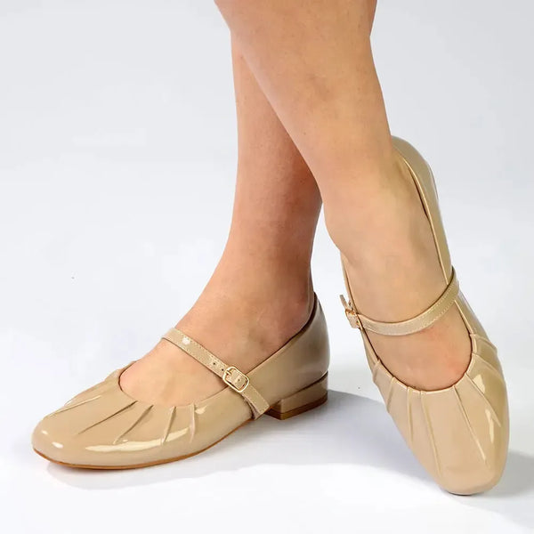 Madison Ozell Pleated Buckle Strap Pump - Nude
