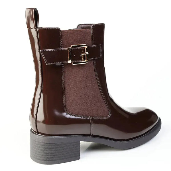 Madison Ozzy Smooth Ankle Boot With Buckle - Dark Brown
