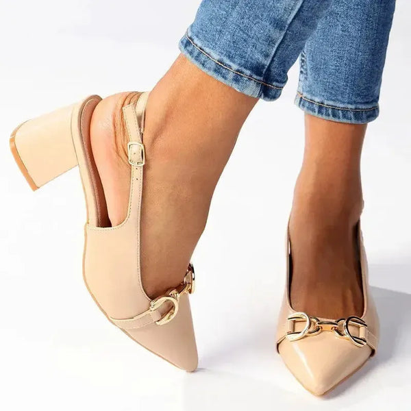 Madison Palmer Block Heel - Nude