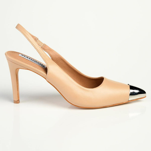Madison Paola Closed Metal Toe Sling Back - Nude/Silver-Madison Heart of New York-Buy shoes online