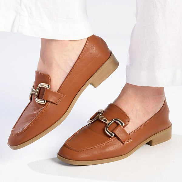 Madison Polly 3 - Gold Metal Trim Loafer - Tan-Madison Heart of New York-Buy shoes online