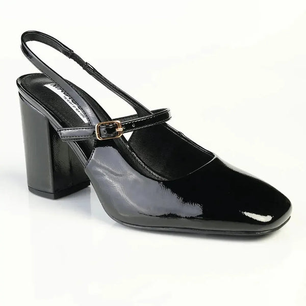 Madison Qia Almond Toe Slingback Block Heel - Black