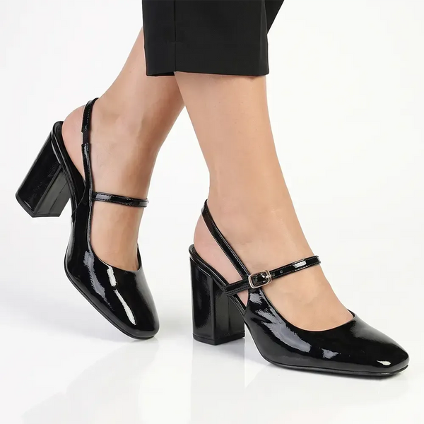 Madison Qia Almond Toe Slingback Block Heel - Black