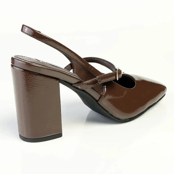 Madison Qia Almond Toe Slingback Block Heel - Chocolate