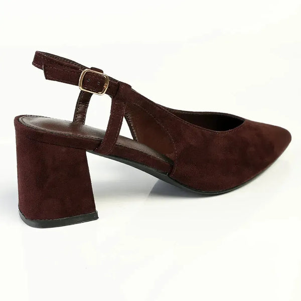 Madison Quest V Vamp Slingback On Medium Block Heel - Chocolate