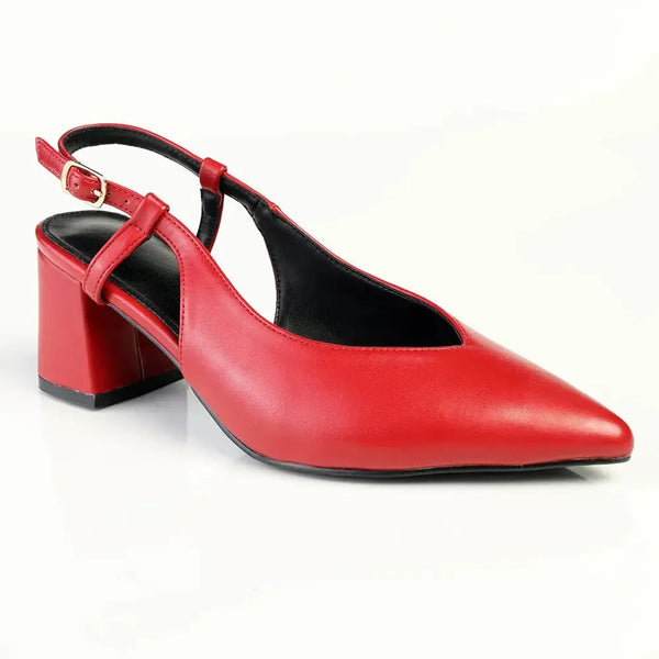 Madison Quest V Vamp Slingback On Medium Block Heel - Dark Red